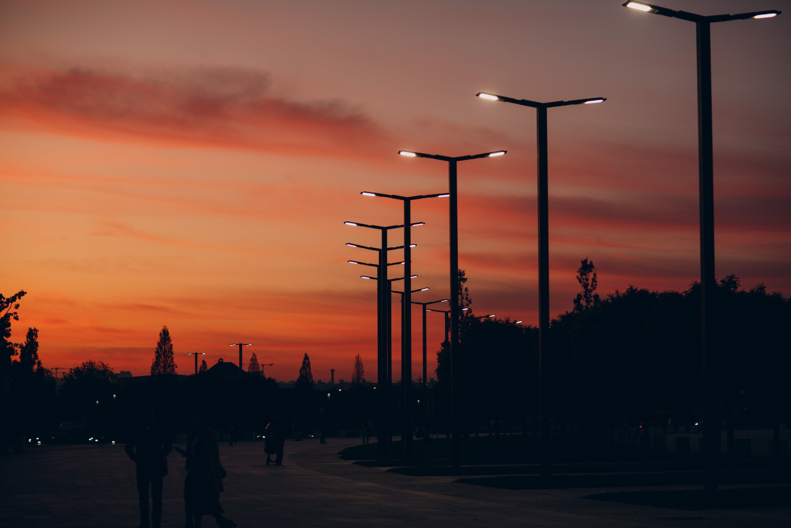 streetlights at dusk